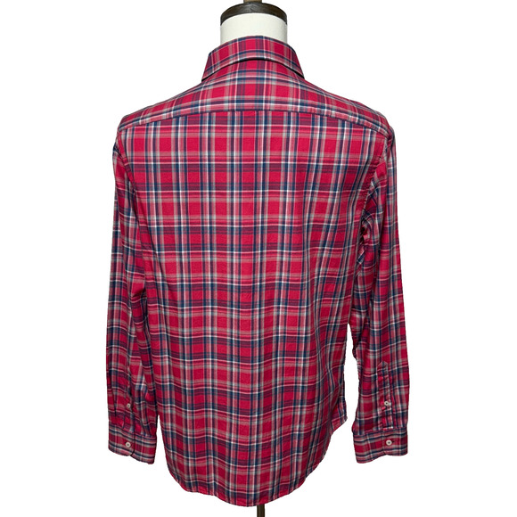 Untuckit Shirt Mens Large Red Plaid Long Sleeve Button Up Slim Fit Pockets NWOT - Picture 2 of 9